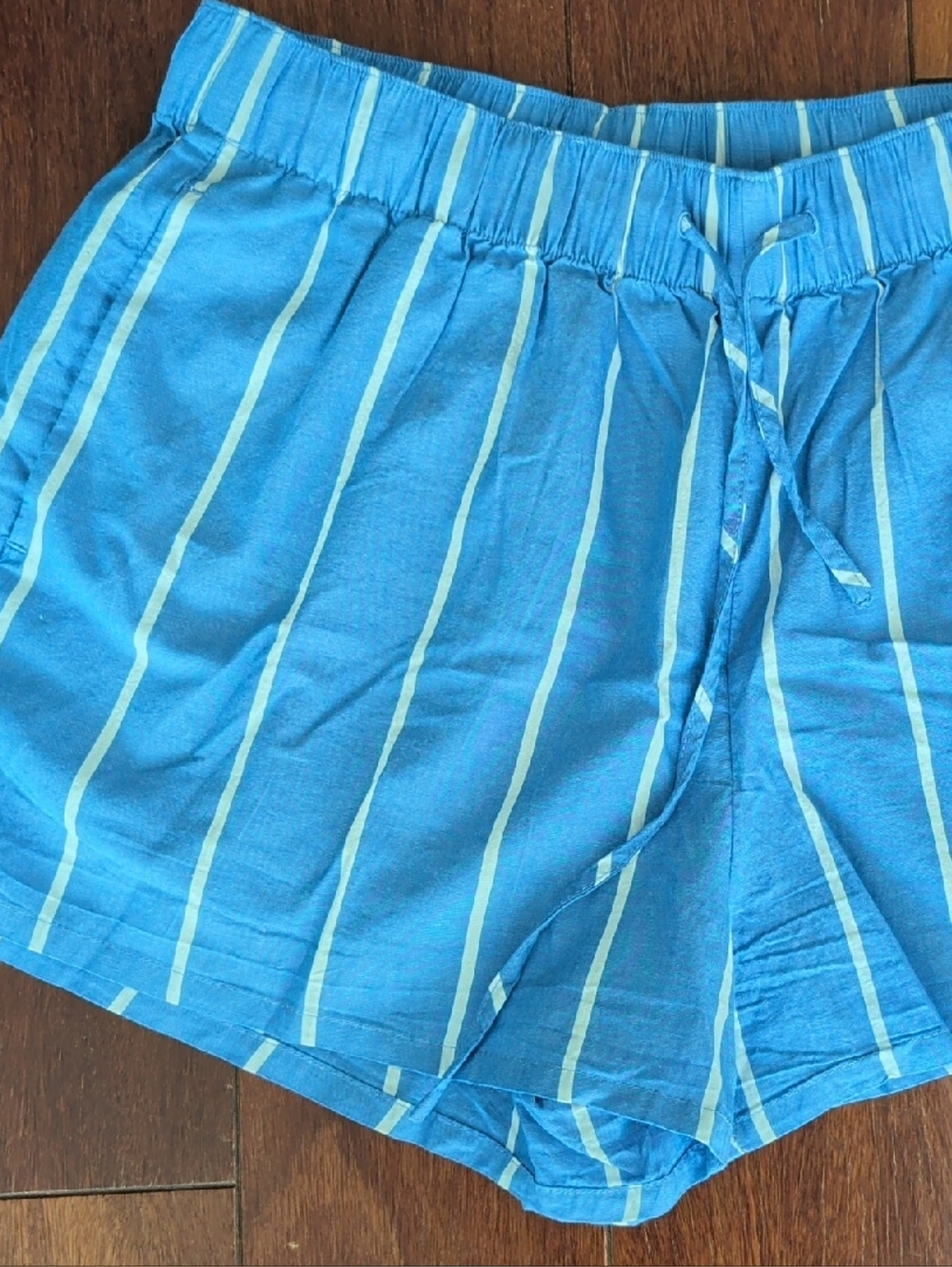 Dynamite Light Blue and White Vertical Stripe Pull-On Shorts